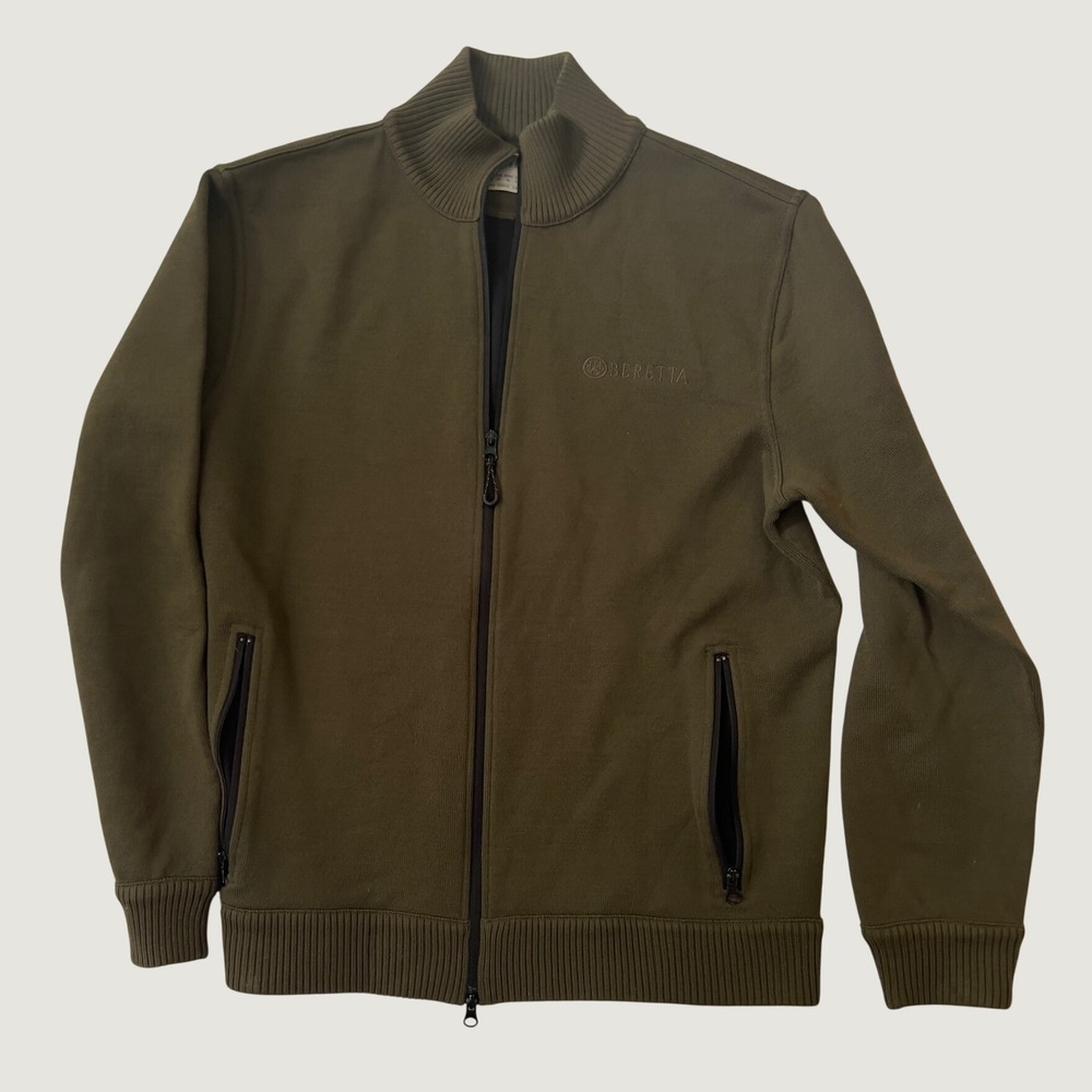 Beretta Full Zip Cardigan Jacket Olive Green Mock Neck Made in Italy Large
